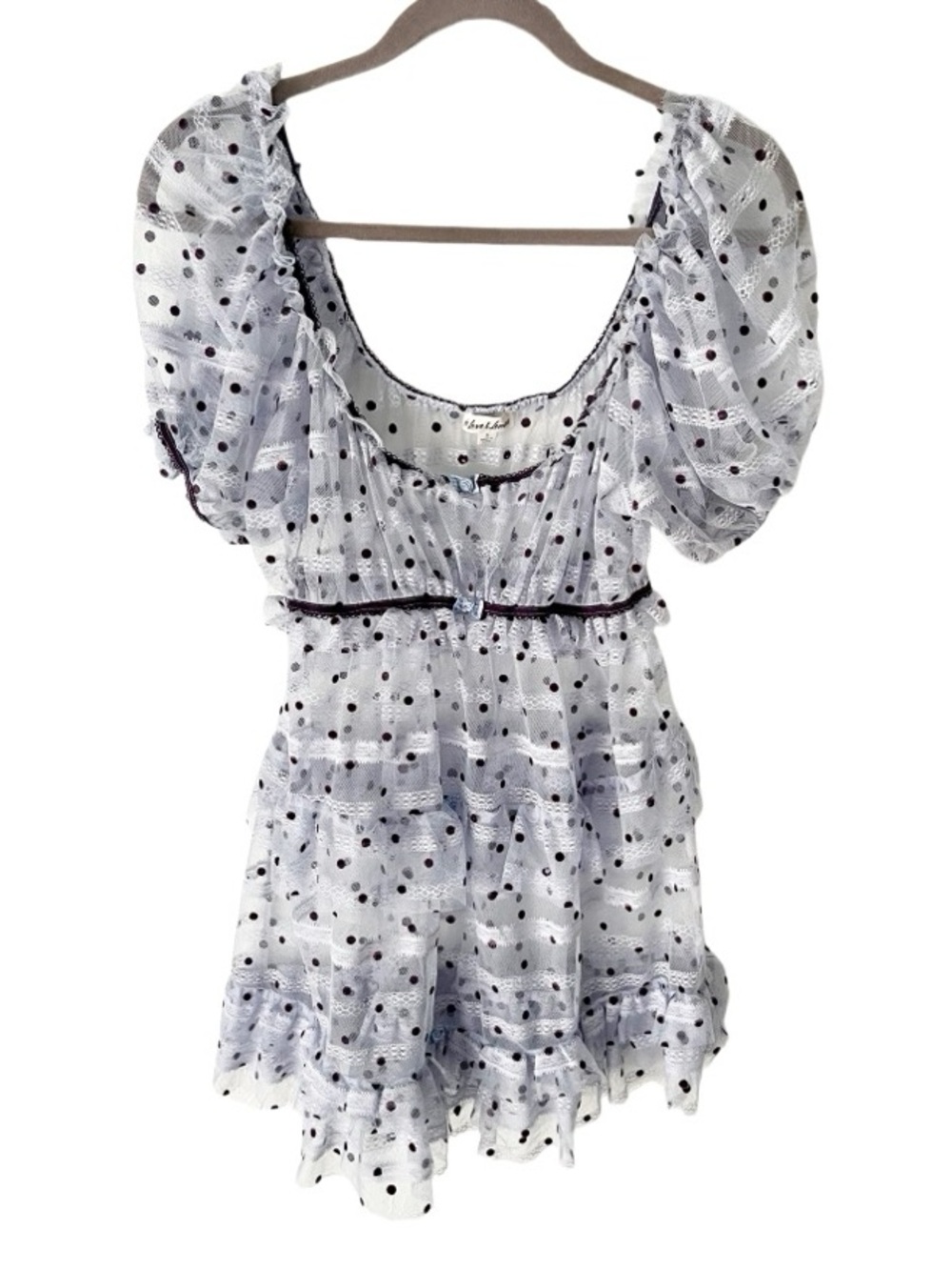 For Love and Lemons Dress Women's Small Harper Slip Dot Tulle Sheer Puff Sleeves
